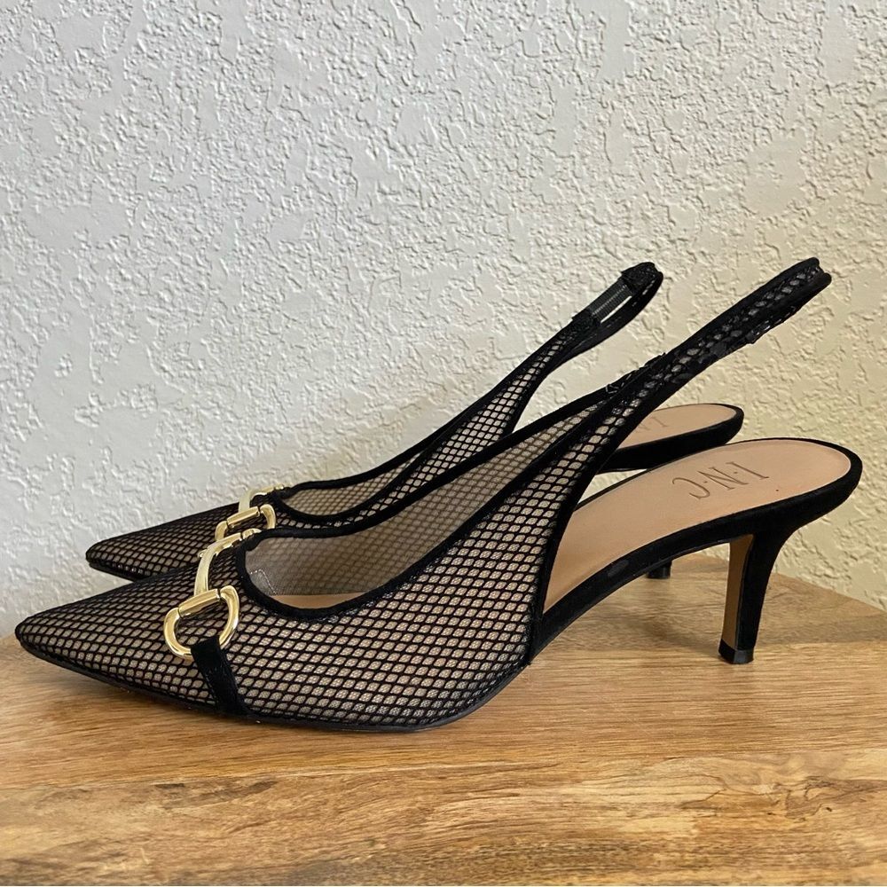 INC Carynn Pointed-toe Slingback Mesh Horsebit Kitten Heels - Picture 2 of 9